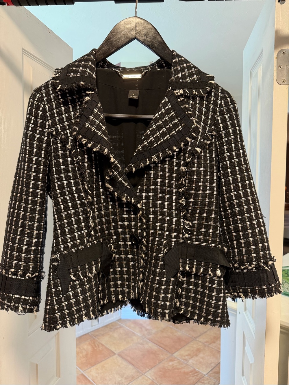 WHMM Black and White Tweed Fringe Blazer